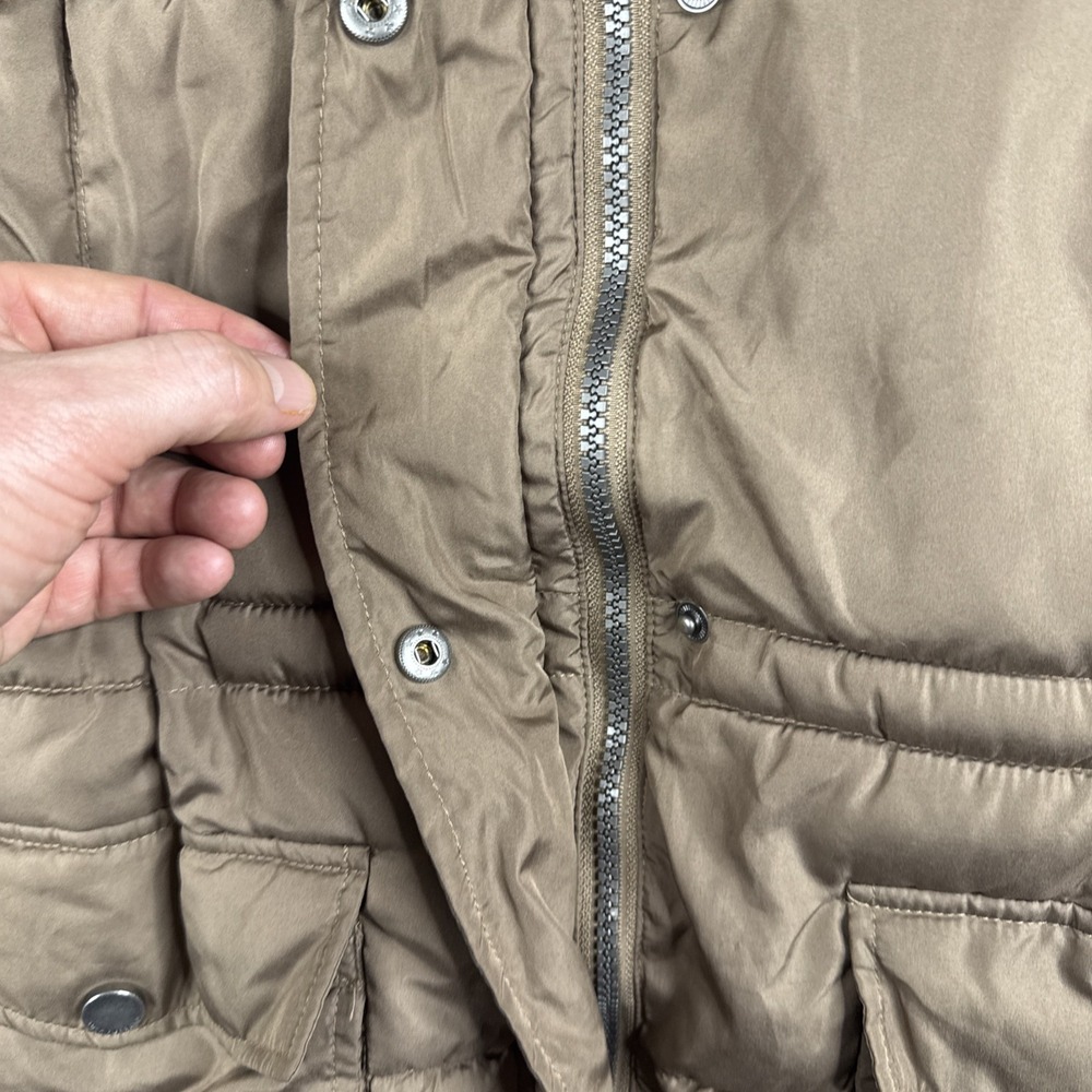 Lucky Brand Womens Quilted Puffer Jacket Brown Medium Sherpa Lined Hooded Zip Up - Picture 5 of 12